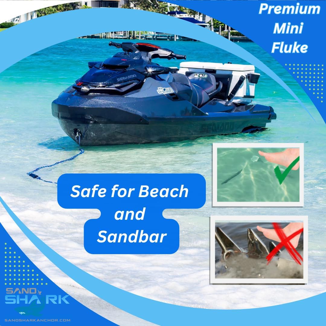 Mini Fluke Anchor– Compact, Powerful Anchor for Jet Skis, PWCs, Kayak, & Small Boats (Anchor, Line, Case)