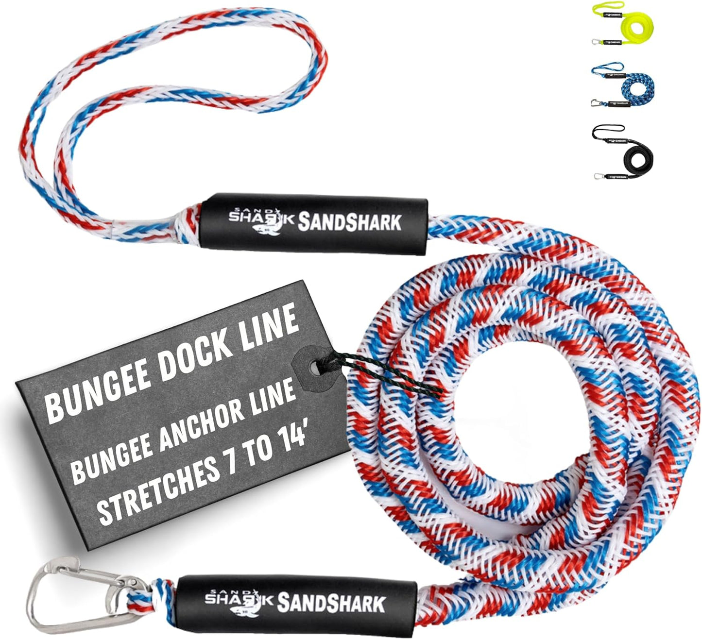 7-14ft Bungee Dock Line, Anchor Line, by Sandshark – Perfect Docking Solution for Boats & Jet Skis