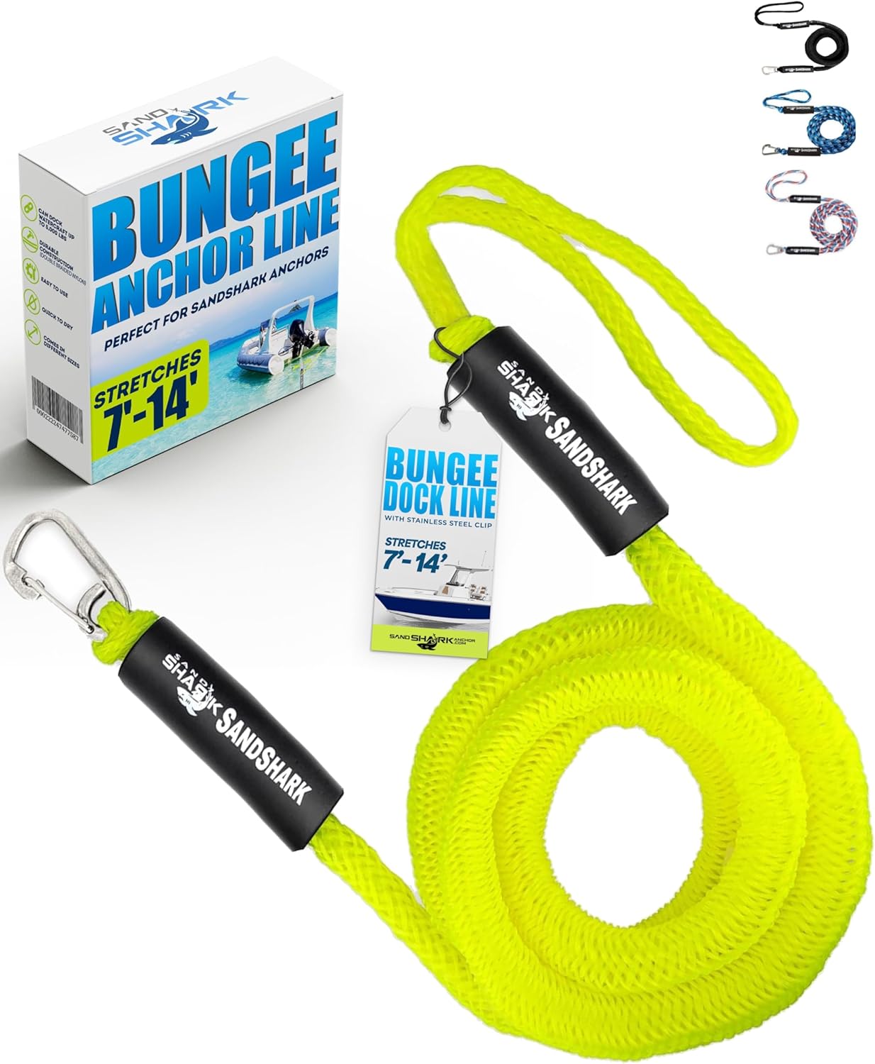 7-14ft Bungee Dock Line, Anchor Line, by Sandshark – Perfect Docking Solution for Boats & Jet Skis