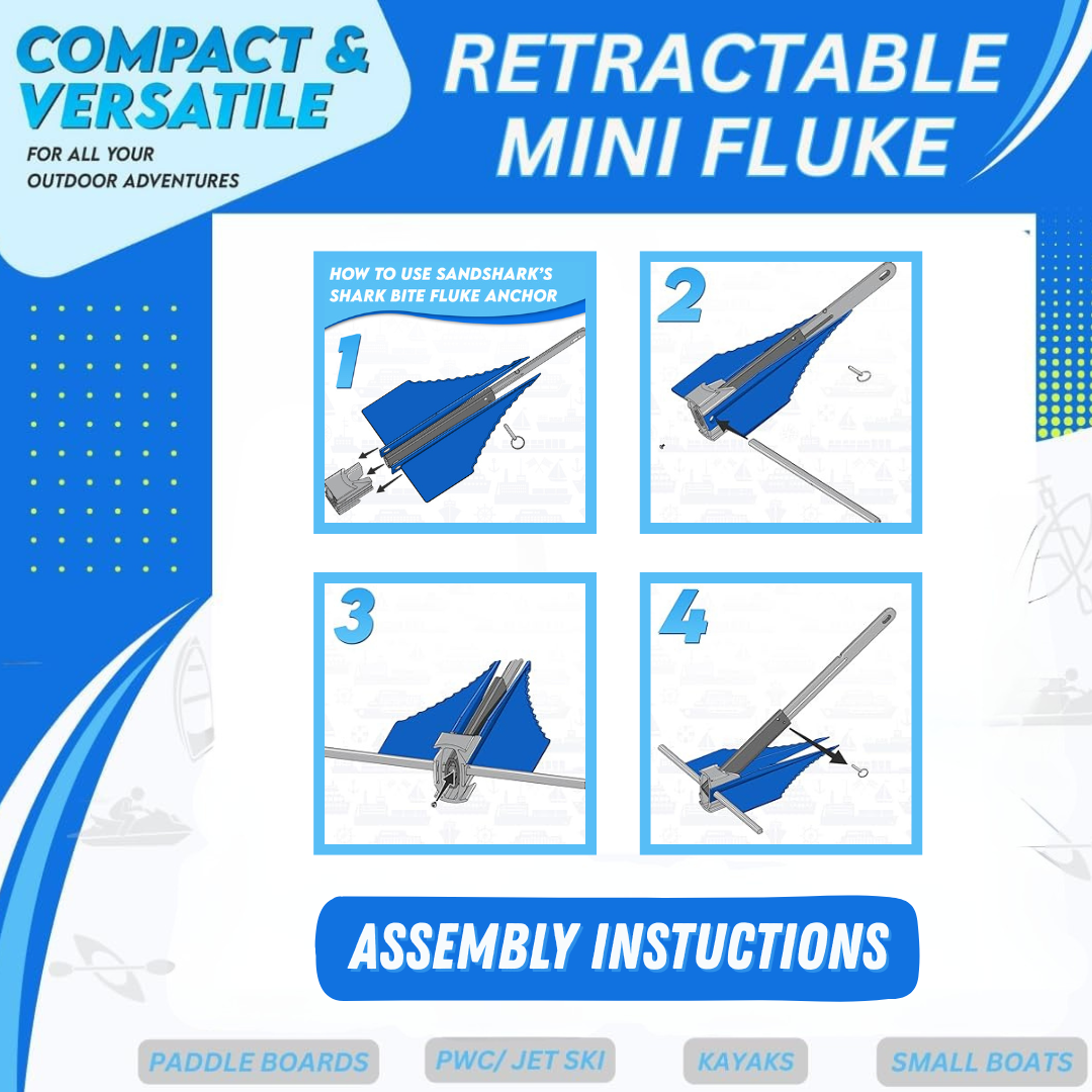 Mini Fluke Anchor– Compact, Powerful Anchor for Jet Skis, PWCs, Kayak, & Small Boats (Anchor, Line, Case)