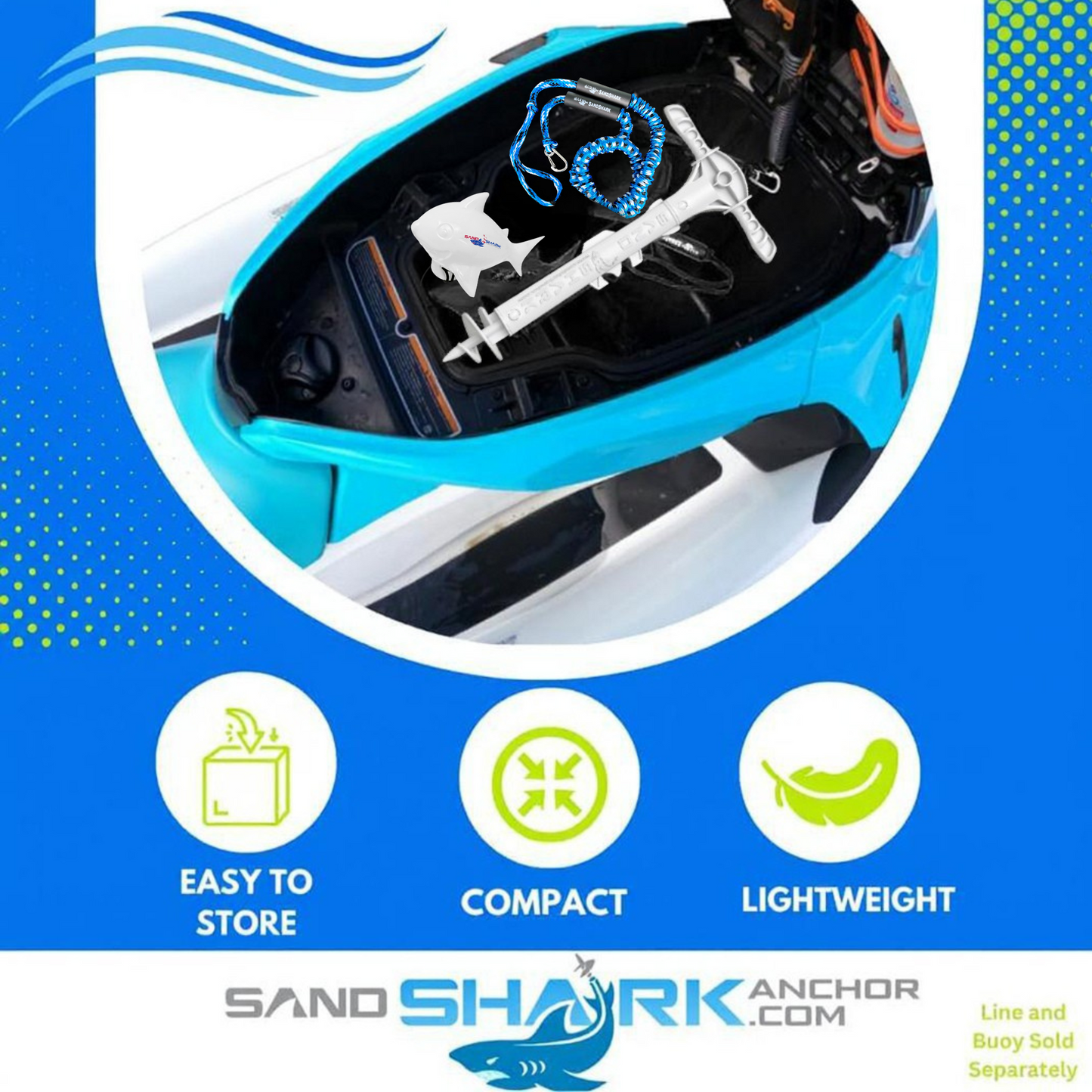 Sport Anchor - Shallow Water Anchor Pole for Boats and PWC. Easy Storage, High-Strength ABS (4' tall)