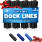 4-Pack Premium Dock Lines – Heavy Duty for Boats, Jet Skis, and Pontoons (1/2"x15')