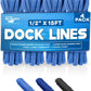 4-Pack Premium Dock Lines – Heavy Duty for Boats, Jet Skis, and Pontoons (1/2"x15')